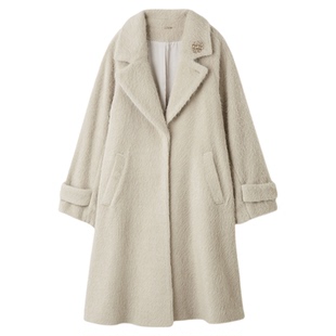 SNIDEL2025秋冬新品简约翻领纯色毛呢大衣外套含胸针SWFC255060