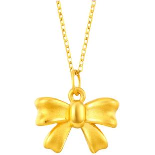 梦金园黄金吊坠甜美在逃公主蝴蝶结项坠硬金挂坠项链送女生日礼物