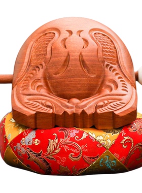 老式木鱼一套垫子梆子木雕摆件