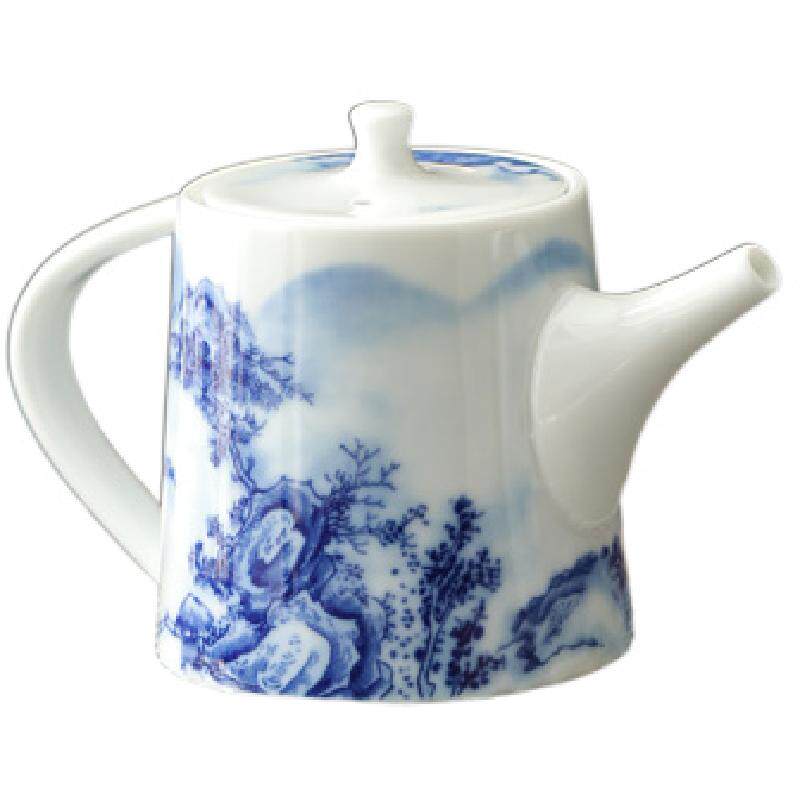 青花山水茶壶210cc 青花瓷茶壶山水陶瓷功夫茶单壶泡茶壶礼品