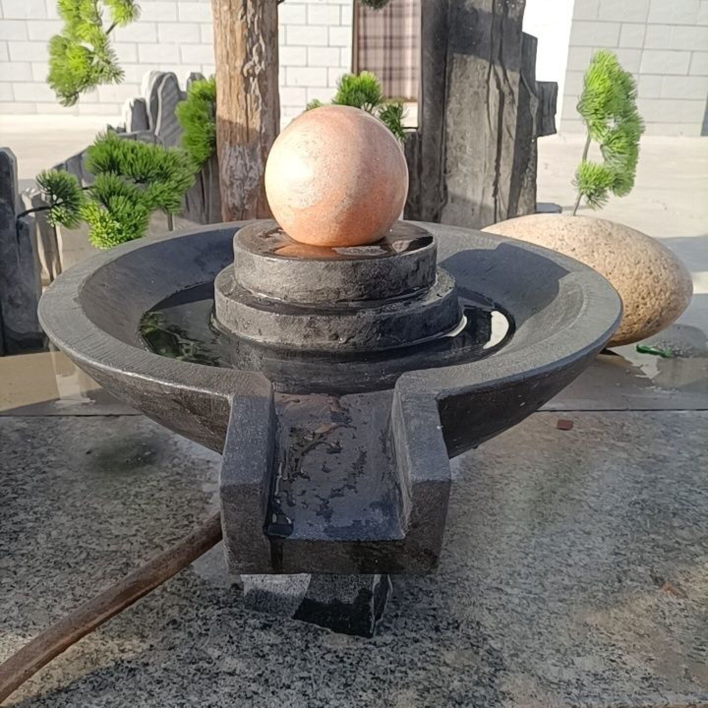 流水石钵户外摆件流水转球水漂球景观仿古庭院复古园林圆形大理石