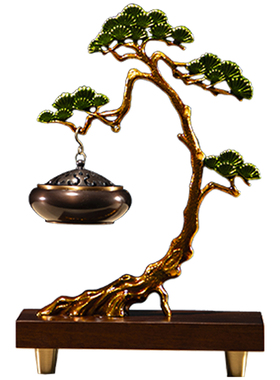 迎客松黄铜香炉摆件送礼