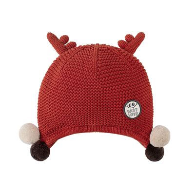 babylove婴儿帽子冬季纯棉针织圣诞毛线帽宝宝加厚加绒保暖护耳帽