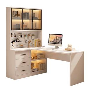 实木书桌书柜一体转角学生家用学习桌子卧室洞洞板组合台式电脑桌