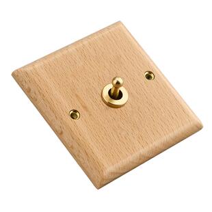 森系奶油ins风实木复古开关面板黄铜拨杆86型墙壁插座原木色榉木