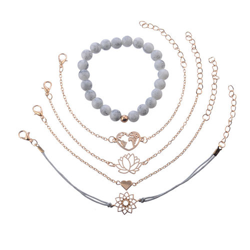 5件套套装个性莲花爱心串珠手链Love bracelet combination women