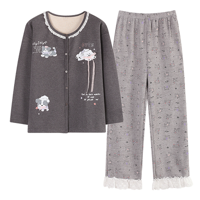 浪莎德绒睡衣女秋冬季厚款可外穿