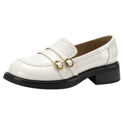 达芙妮圆头英伦乐福鞋布洛克女鞋