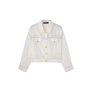 U/TI翻领本白色牛仔衬衫外套女短款半袖休闲上衣尤缇2025秋季新款