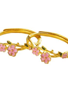 甜美桃花朵珐琅戒指饰品