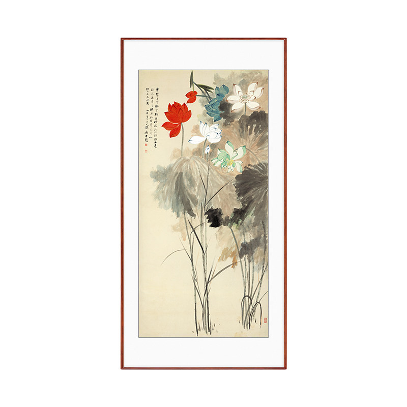 五色荷花玄关装饰画客厅走廊书房