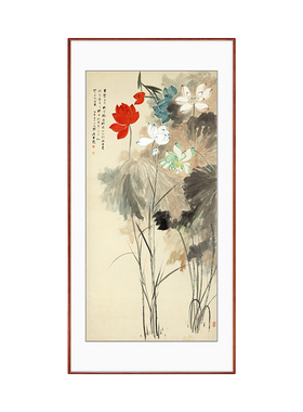 五色荷花玄关装饰画客厅走廊书房