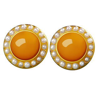 宫里上新蜜蜡耳钉女士纯银琥珀耳饰国风耳环高级感送妈妈生日礼物