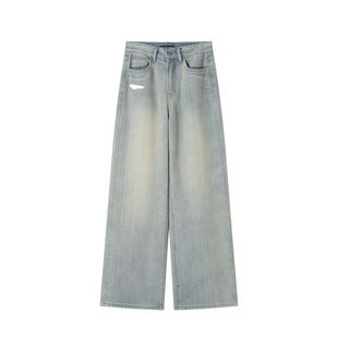 SOMESOWE 90s复古做旧水洗垂感直筒阔腿牛仔裤女夏天薄款