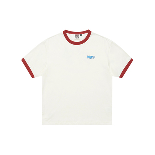 VISION童装 美式复古撞色领滑板法斗小狗印花宽松短袖T恤男女同款