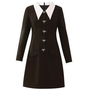 未风黑色时装连衣裙女秋冬2025冬季新款时尚气质年会礼服显瘦裙子