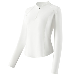 361运动上衣女半拉链长袖t恤春秋白色修身跑步羽毛球瑜伽服健身服