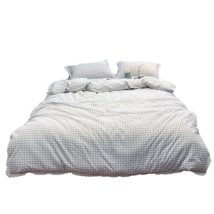 韩式花边被套床单四件套1.8M春秋日式全棉格子套件纯棉水洗棉床上