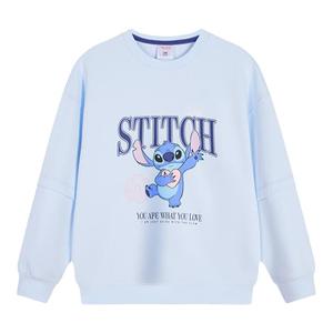 史迪奇IP安踏儿童卫衣女大童针织套头衫24秋新款蓝色圆领女孩上衣