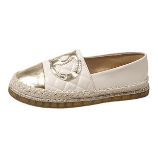 小香风渔夫鞋女2026新款春季亚麻草编乐福豆豆鞋法式孕妇平底单鞋