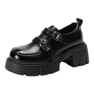 依思q厚底乐福鞋女2026新款春季加绒女鞋百搭一脚蹬英伦风小皮鞋