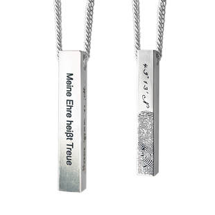 定制刻字银条项链999足银长条方块方柱男士印章吊坠纯银情侣礼物