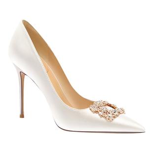 HolyRose【浪漫星空】婚鞋法式高跟白色绸缎新娘婚纱礼服鞋不累脚