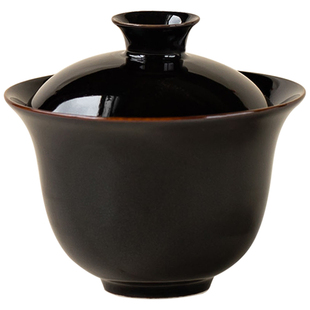 季度窑乌金工夫茶具陶瓷黑釉单个高档二才盖碗茶杯主人杯薄胎防烫