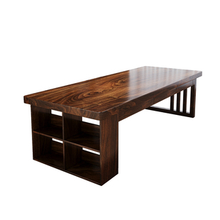 南美胡桃木客厅大长书桌书柜一体办公桌实木大板桌家用阅读学习桌