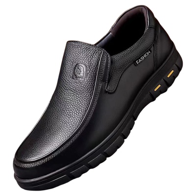 皮鞋男休闲商务正装中老年爸爸鞋套脚春季透气软底防滑一脚蹬驾车