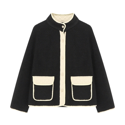 Basic House/百家好小个子摇粒绒外套高级感撞色拼接冬季新款上衣