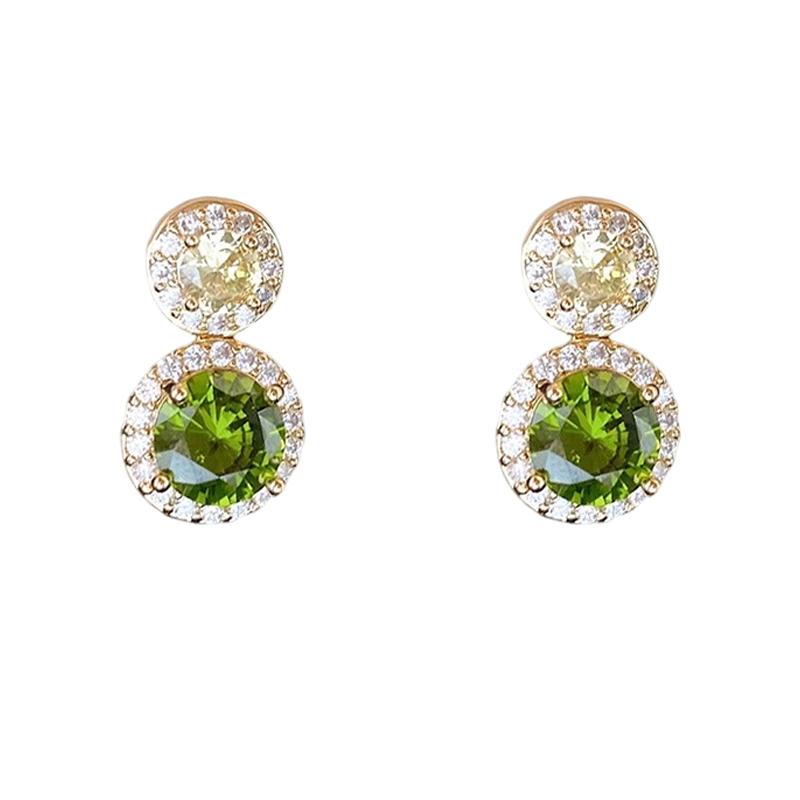 【自营】daisy beauty精致复古橄榄绿锆石耳钉耳环女法式显白耳饰