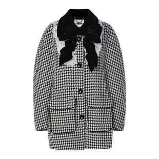 【Angelababy同款】lefame拉飞姆秋冬新款千鸟格大衣羊毛毛呢外套