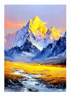 轻奢意式《日照金山》手绘油画客厅装饰画玄关肌理挂画背景墙壁画