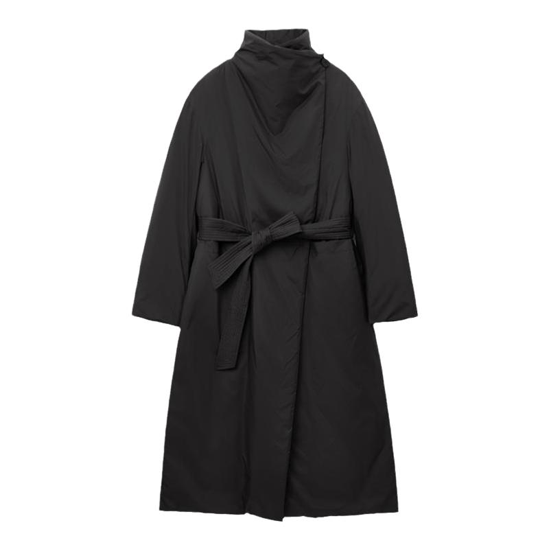 OVV秋冬热卖女装无绗线可翻折立领中长羽绒服外套