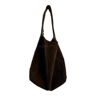 韩代ins款大容量通勤美拉德麂皮绒复古托特包2025新款单肩腋下包