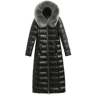 海宁真皮皮衣羽绒服女中长款2025新款狐狸毛领绵羊皮皮草过膝外套