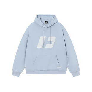 FORNINES重磅蓝色卫衣男女情侣装连帽衫潮牌春秋上衣加绒通勤外套