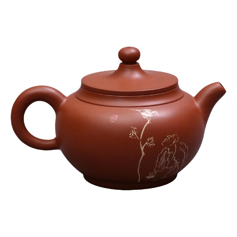 建水紫陶纯手工红泥彩填功夫茶壶