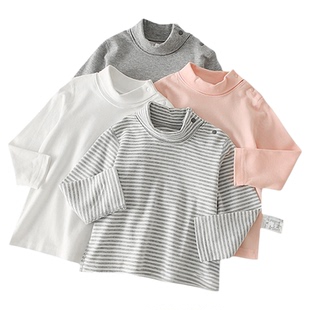 秋冬半高领打底衫长袖上衣T恤日系纯棉透气a类磨毛无骨内衣男女童