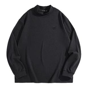 太平鸟男装秋冬新款纯色加绒长袖宽松T恤半高领内搭慵懒风打底衫