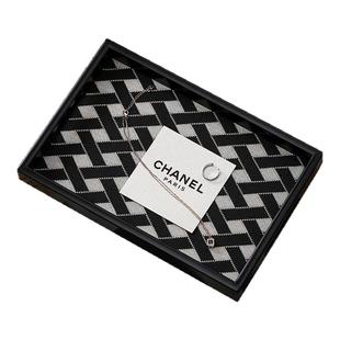 轻奢木质黑色托盘长方形中古风家用高颜值首饰珠宝展示皮革收纳盘