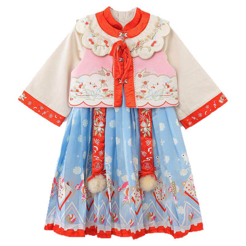 YUAN/厵女童汉服套装加厚连衣裙