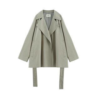 【窕野】复古高密天丝棉 松弛随性大翻领复古A字短款风衣-FW1299