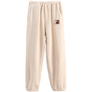 芬腾睡裤女珊瑚绒秋冬季加绒加厚裤子保暖休闲大码家居裤单裤绒裤