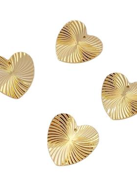 14K铜镀金保色批花纹路爱心桃心单孔挂件手链项链耳饰吊坠DIY配件