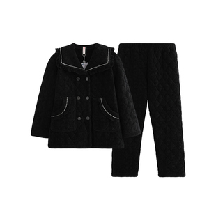 芬腾女士睡衣冬季三层加厚夹棉袄珊瑚绒套装女款抗静电加绒家居服