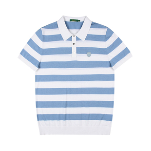 雷迪波尔男装短袖T恤2025夏季新款翻领条纹休闲撞色横条POLO衫男