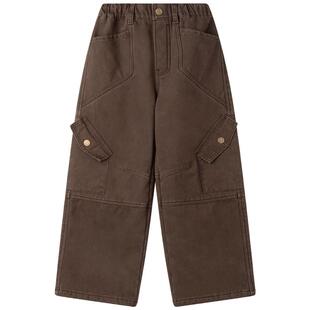 MUCMUKN【巴恩牛仔】加绒工装直筒牛仔裤复古皮标裤男童冬新款