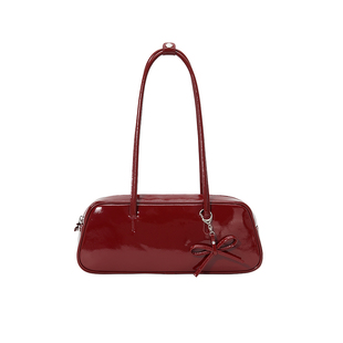 ANGELSKY腋下包女新款保龄球包蝴蝶结小众法棍包红色包包原创婚包